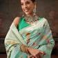 Hiral Fashion Teal Jamdani Cotton Floral Woven Thread Saree | Swadesiicart
