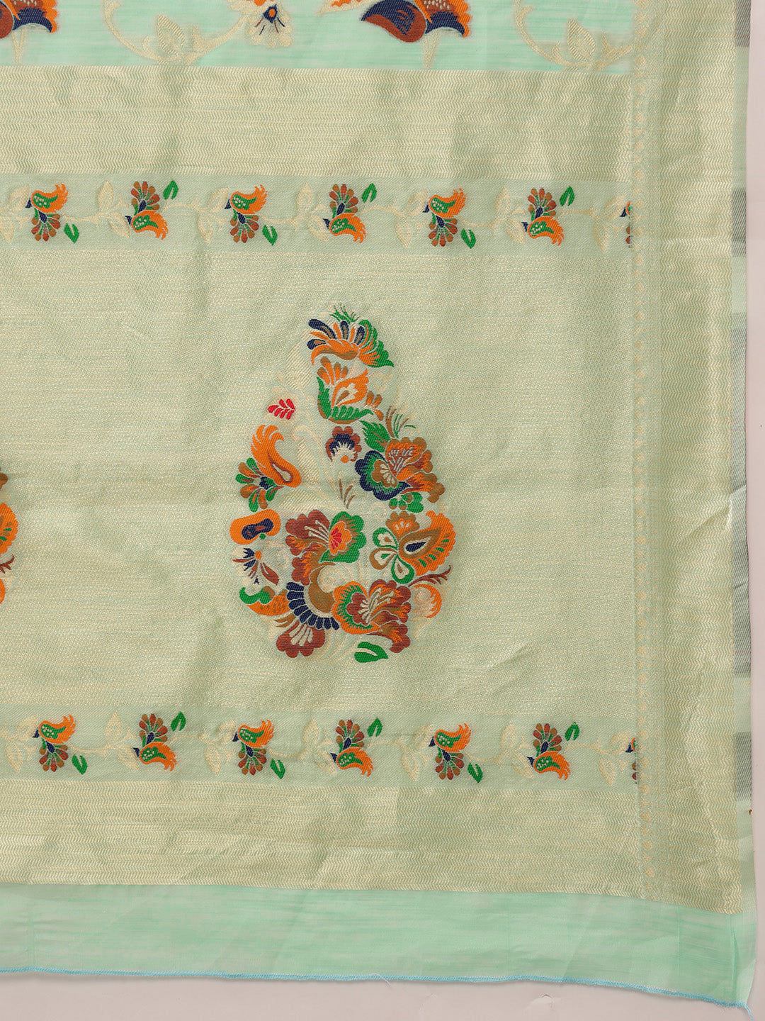 Hiral Fashion Teal Jamdani Cotton Floral Woven Thread Saree | Swadesiicart