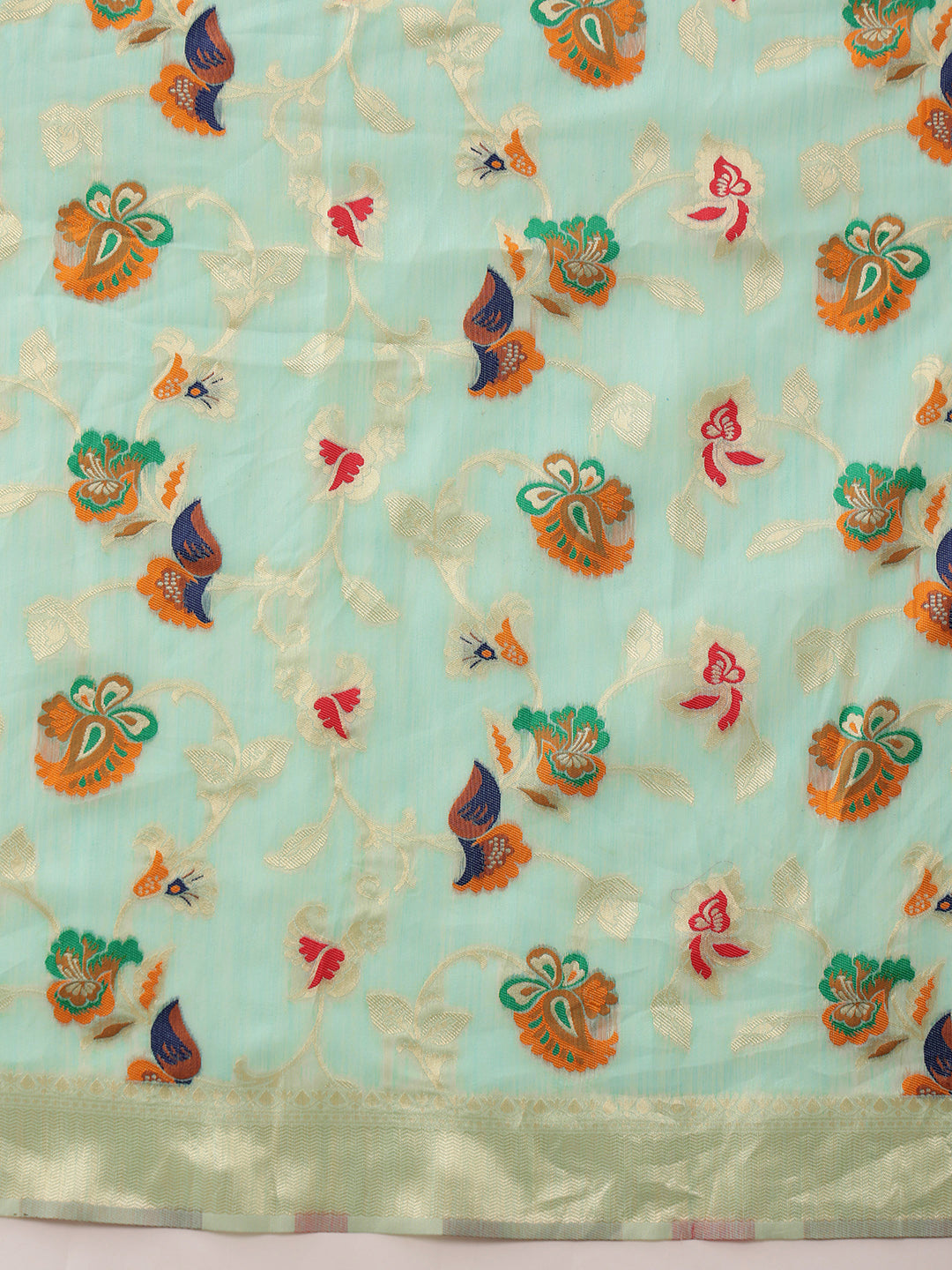 Hiral Fashion Teal Jamdani Cotton Floral Woven Thread Saree | Swadesiicart