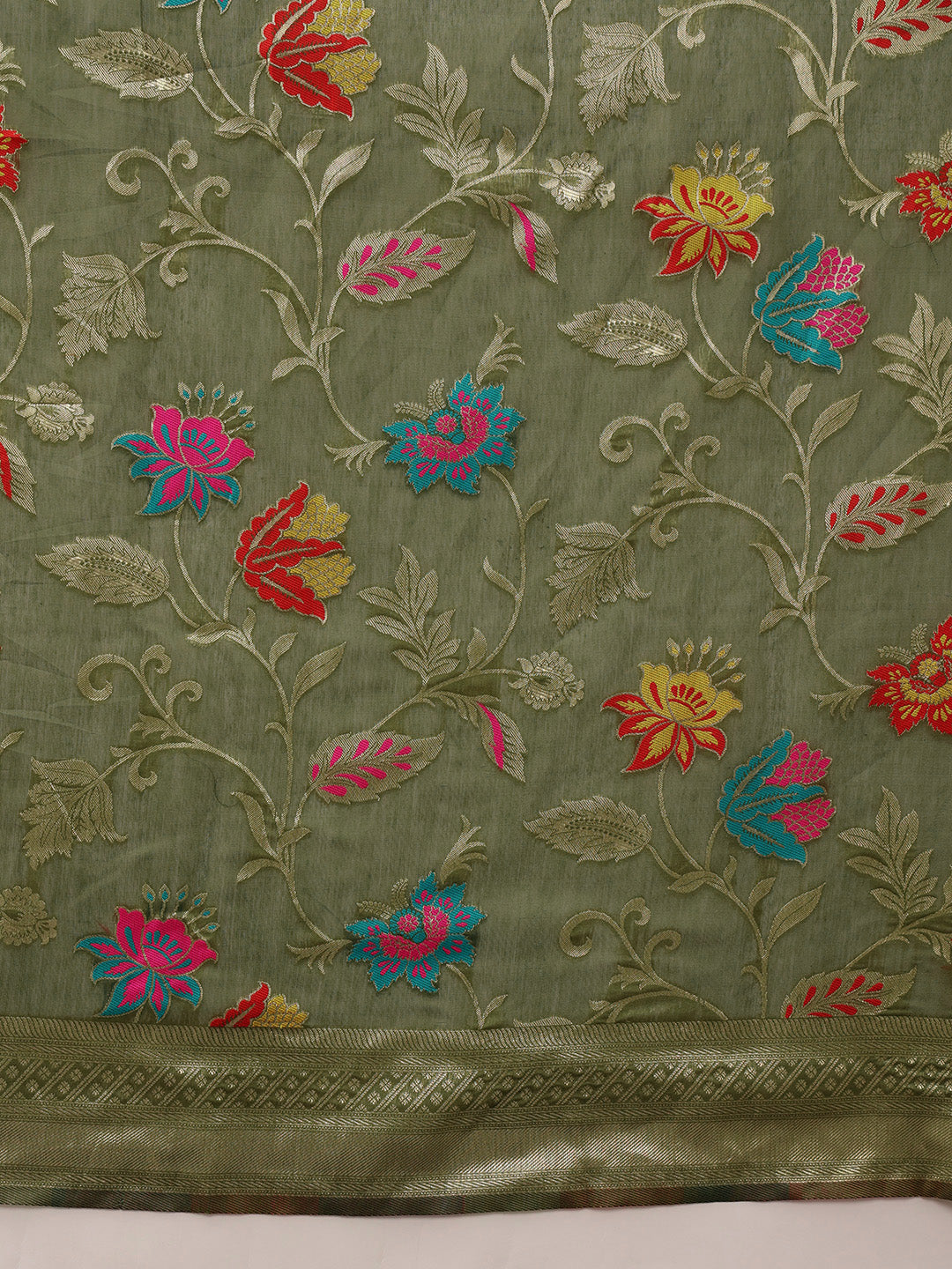 Hiral Fashion Green Jamdani Cotton Floral Woven Thread Saree | Swadesiicart