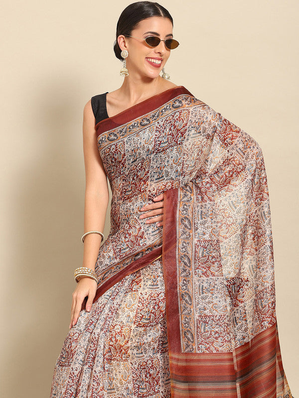 Multicolor Pure Cotton Printed Floral Saree with Unstitched Blouse - Hiral Fashion | Swadesiicart