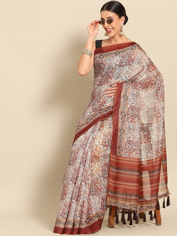 Multicolor Pure Cotton Printed Floral Saree with Unstitched Blouse - Hiral Fashion | Swadesiicart