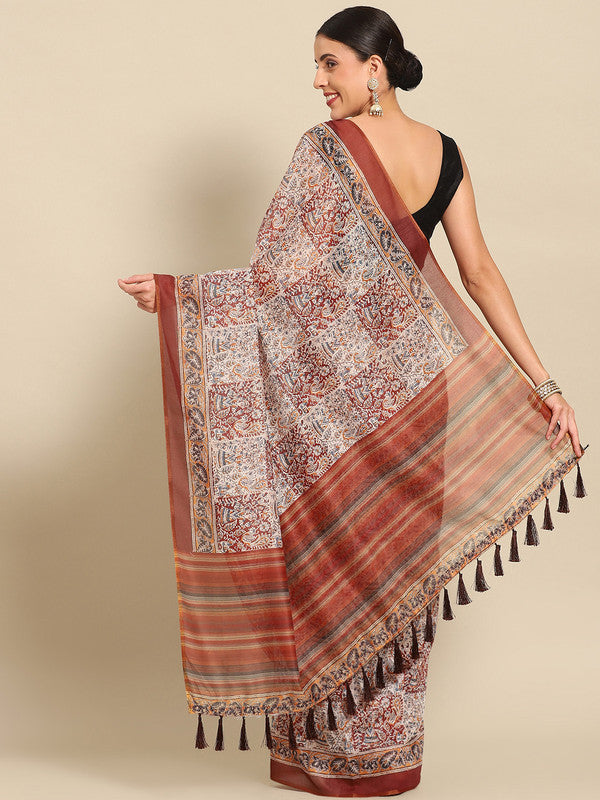 Multicolor Pure Cotton Printed Floral Saree with Unstitched Blouse - Hiral Fashion | Swadesiicart