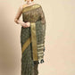 Black Silk Cotton Printed Floral Saree with Unstitched Blouse - Hiral Fashion | Swadesiicart