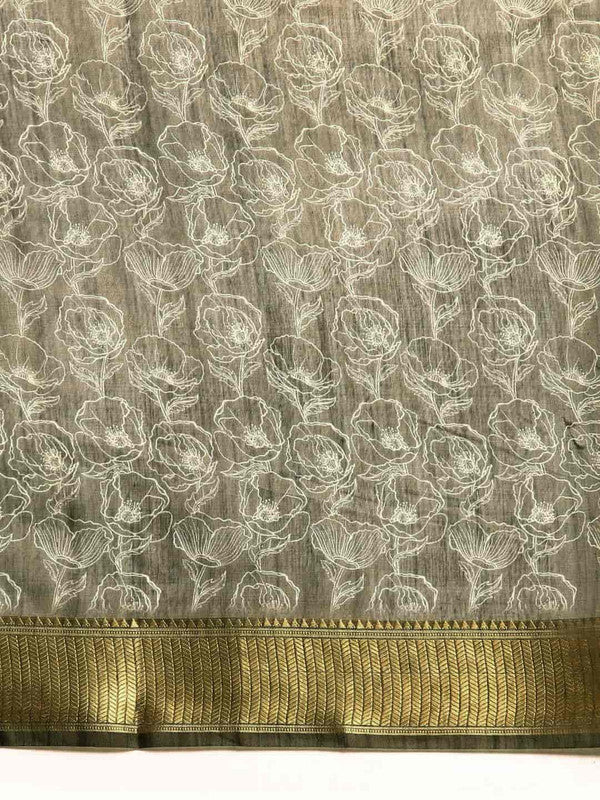 Black Silk Cotton Printed Floral Saree with Unstitched Blouse - Hiral Fashion | Swadesiicart