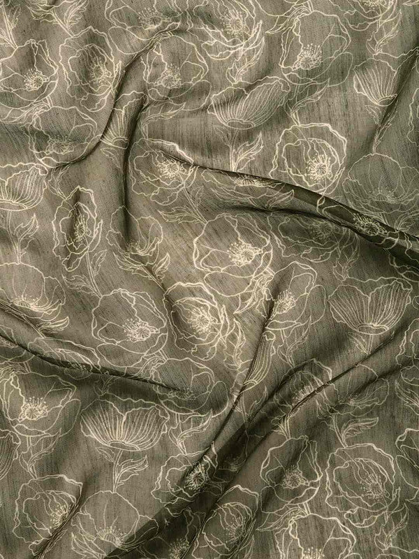 Black Silk Cotton Printed Floral Saree with Unstitched Blouse - Hiral Fashion | Swadesiicart