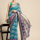 Blue Silk Cotton Printed Striped Saree with Unstitched Blouse - Hiral Fashion | Swadesiicart