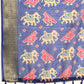Blue Silk Cotton Printed Striped Saree with Unstitched Blouse - Hiral Fashion | Swadesiicart