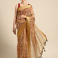 Brown Silk Cotton Printed Floral Saree with Unstitched Blouse - Hiral Fashion | Swadesiicart