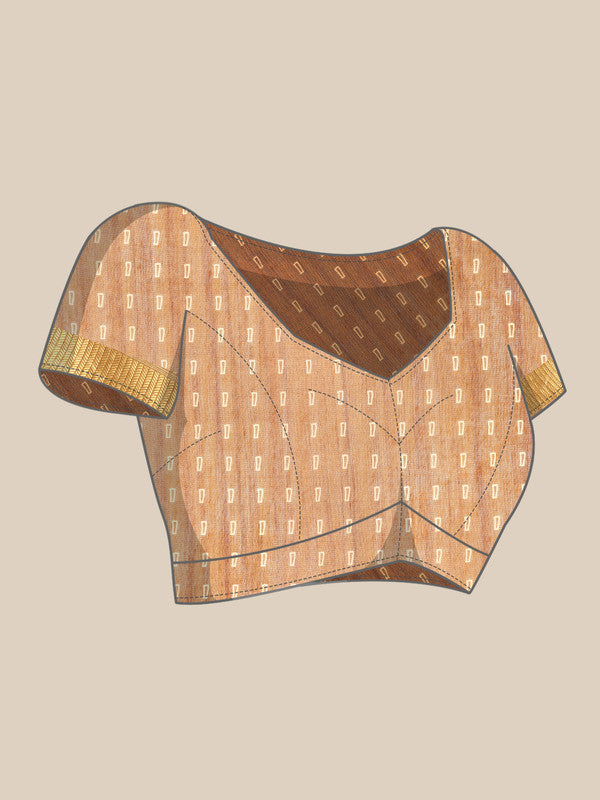 Brown Silk Cotton Printed Floral Saree with Unstitched Blouse - Hiral Fashion | Swadesiicart