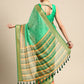 Green Silk Cotton Printed Geomatric Saree with Unstitched Blouse - Hiral Fashion | Swadesiicart