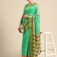 Green Silk Cotton Printed Geomatric Saree with Unstitched Blouse - Hiral Fashion | Swadesiicart