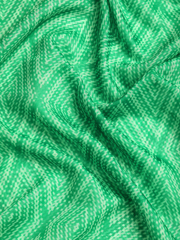 Green Silk Cotton Printed Geomatric Saree with Unstitched Blouse - Hiral Fashion | Swadesiicart