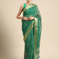 Green Silk Cotton Printed Floral Saree with Unstitched Blouse - Hiral Fashion | Swadesiicart