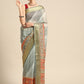 Gray Silk Cotton Printed Striped Saree with Unstitched Blouse - Hiral Fashion | Swadesiicart