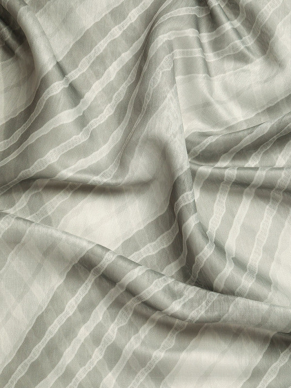 Gray Silk Cotton Printed Striped Saree with Unstitched Blouse - Hiral Fashion | Swadesiicart