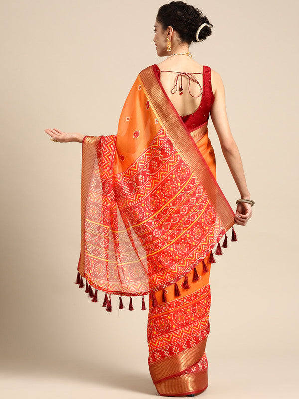 Mustard Silk Cotton Printed Floral Saree with Unstitched Blouse - Hiral Fashion | Swadesiicart
