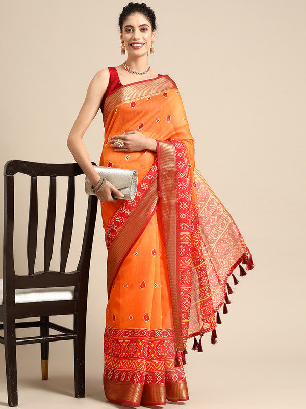 Mustard Silk Cotton Printed Floral Saree with Unstitched Blouse - Hiral Fashion | Swadesiicart