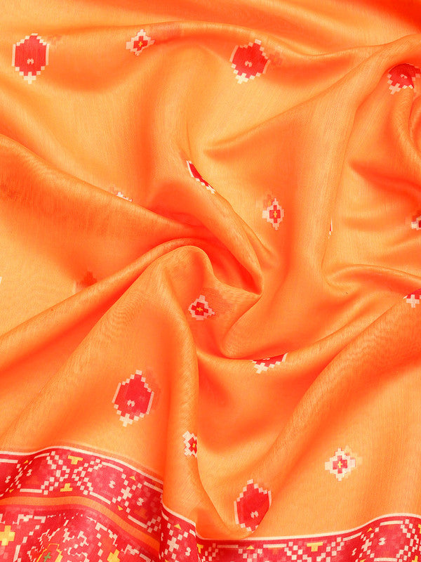 Mustard Silk Cotton Printed Floral Saree with Unstitched Blouse - Hiral Fashion | Swadesiicart