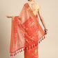 Orange Silk Cotton Printed Striped Saree with Unstitched Blouse - Hiral Fashion | Swadesiicart