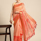 Orange Silk Cotton Printed Striped Saree with Unstitched Blouse - Hiral Fashion | Swadesiicart