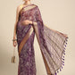 Purple Silk Cotton Printed Floral Saree with Unstitched Blouse - Hiral Fashion | Swadesiicart