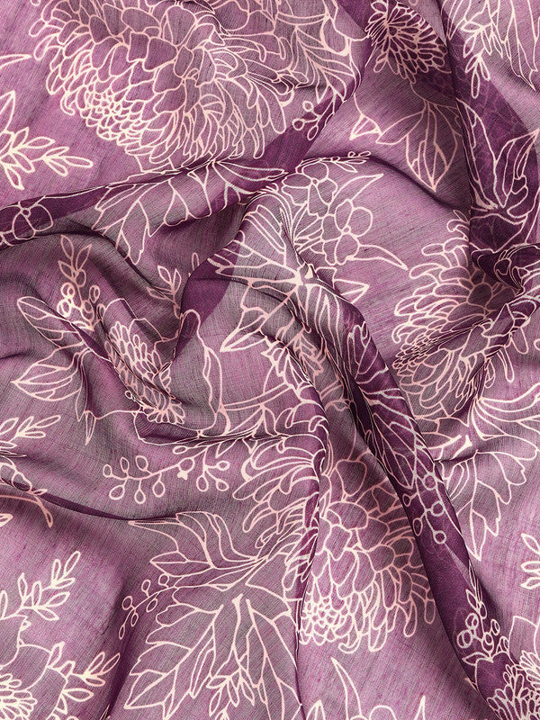 Purple Silk Cotton Printed Floral Saree with Unstitched Blouse - Hiral Fashion | Swadesiicart