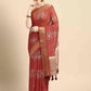 Red Silk Cotton Printed Floral Saree with Unstitched Blouse - Hiral Fashion | Swadesiicart
