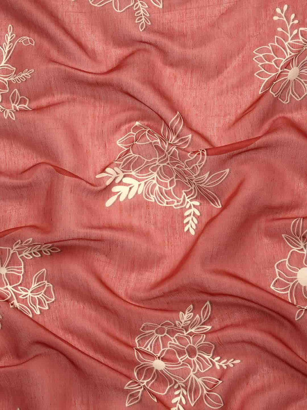 Red Silk Cotton Printed Floral Saree with Unstitched Blouse - Hiral Fashion | Swadesiicart