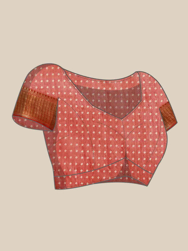Red Silk Cotton Printed Floral Saree with Unstitched Blouse - Hiral Fashion | Swadesiicart
