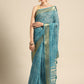Turquoise Silk Cotton Printed Floral Saree with Unstitched Blouse - Hiral Fashion | Swadesiicart