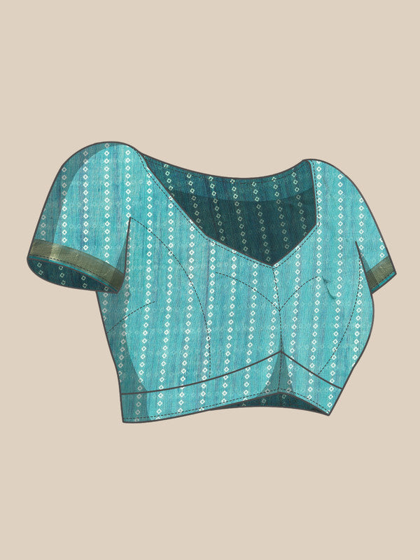 Turquoise Silk Cotton Printed Floral Saree with Unstitched Blouse - Hiral Fashion | Swadesiicart