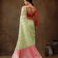 Green Cotton Woven Zari Design Floral Saree with Unstitched Blouse - Hiral Fashion | Swadesiicart