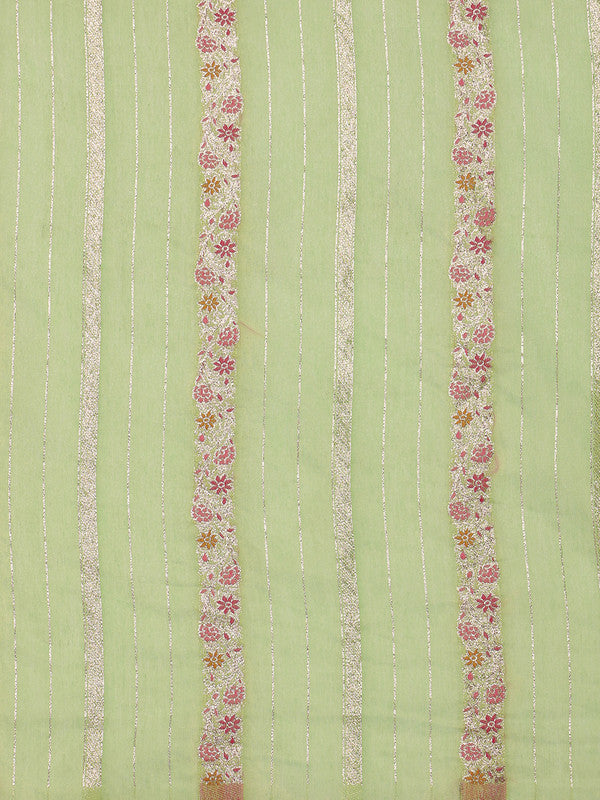 Green Cotton Woven Zari Design Floral Saree with Unstitched Blouse - Hiral Fashion | Swadesiicart