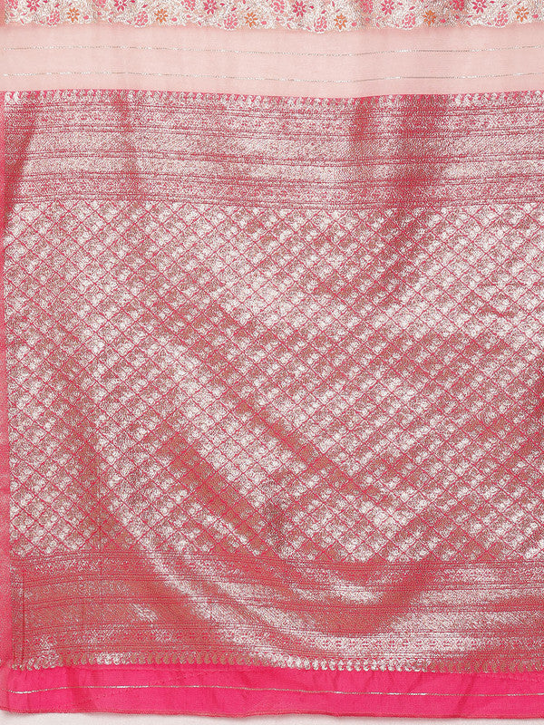 Pink Cotton Woven Zari Design Floral Saree with Unstitched Blouse - Hiral Fashion | Swadesiicart