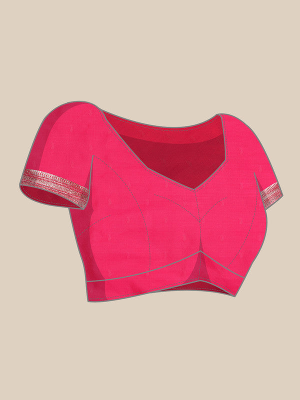 Pink Cotton Woven Zari Design Floral Saree with Unstitched Blouse - Hiral Fashion | Swadesiicart