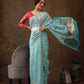 Turquoise Cotton Woven Zari Design Floral Saree with Unstitched Blouse - Hiral Fashion | Swadesiicart