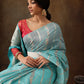 Turquoise Cotton Woven Zari Design Floral Saree with Unstitched Blouse - Hiral Fashion | Swadesiicart