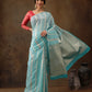 Turquoise Cotton Woven Zari Design Floral Saree with Unstitched Blouse - Hiral Fashion | Swadesiicart