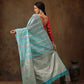 Turquoise Cotton Woven Zari Design Floral Saree with Unstitched Blouse - Hiral Fashion | Swadesiicart