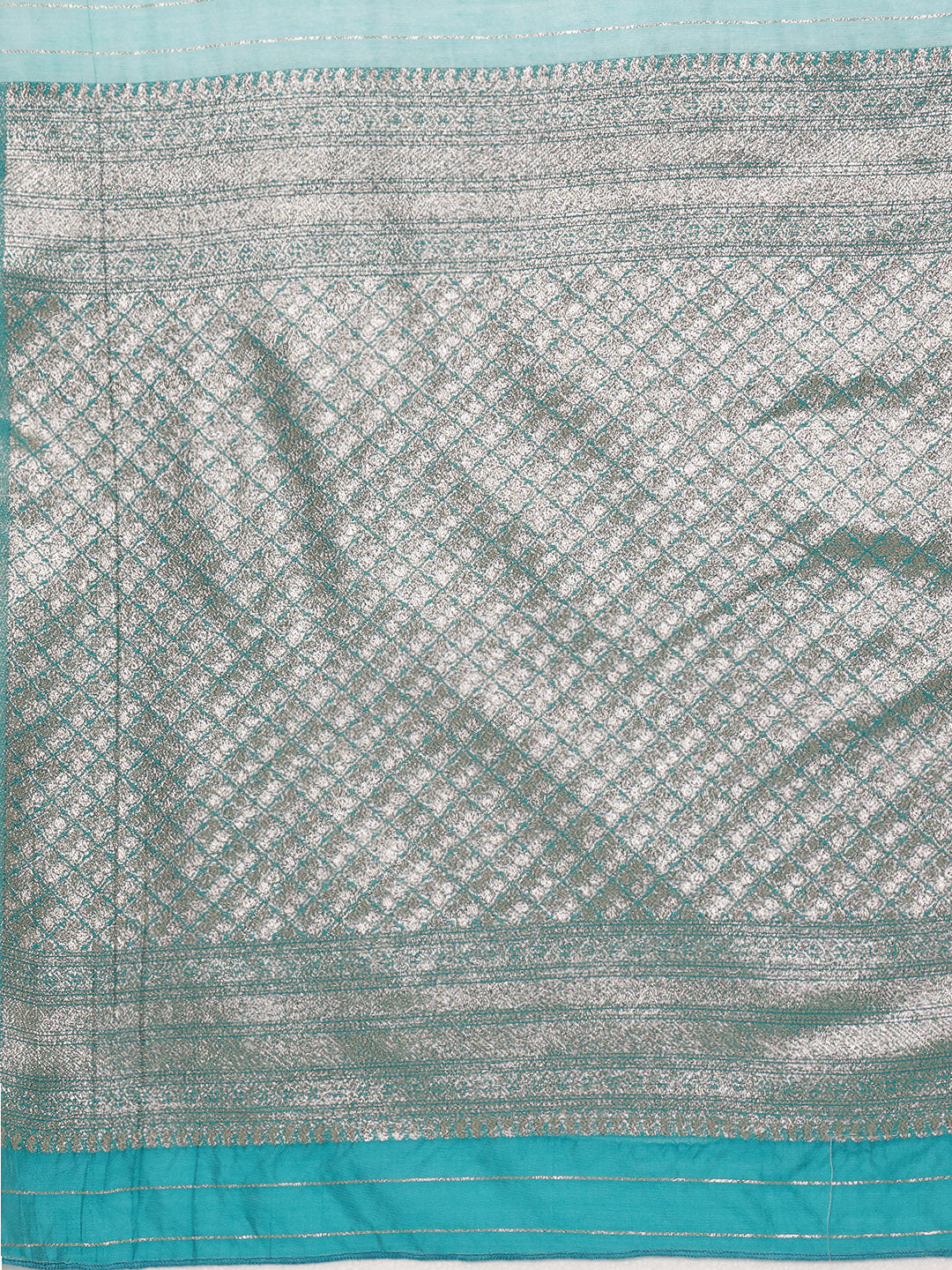 Turquoise Cotton Woven Zari Design Floral Saree with Unstitched Blouse - Hiral Fashion | Swadesiicart
