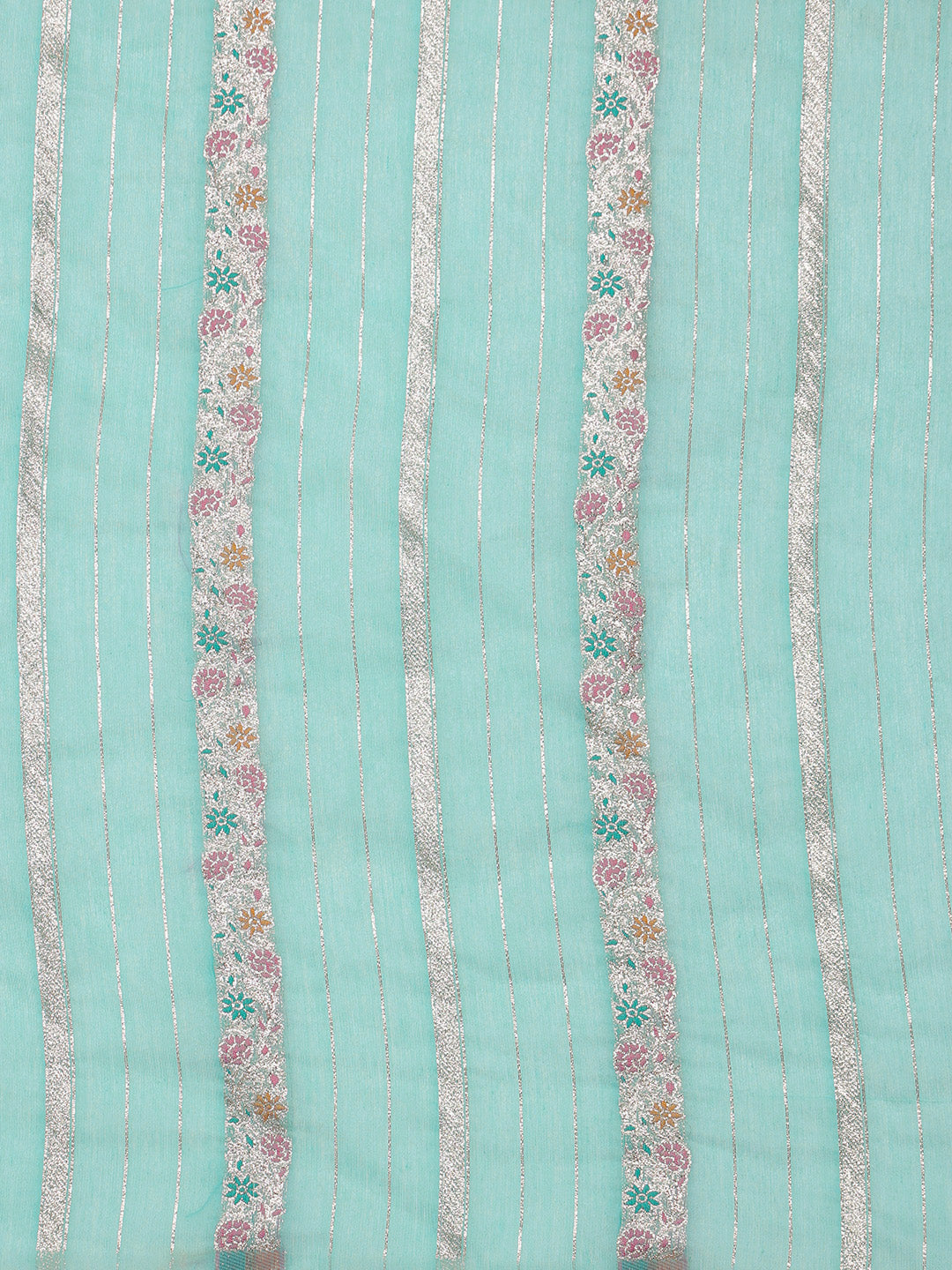 Turquoise Cotton Woven Zari Design Floral Saree with Unstitched Blouse - Hiral Fashion | Swadesiicart