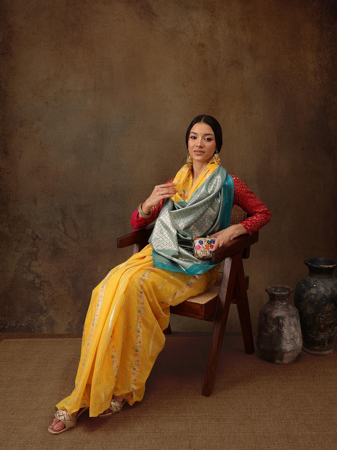 Yellow Cotton Woven Zari Design Floral Saree with Unstitched Blouse - Hiral Fashion | Swadesiicart