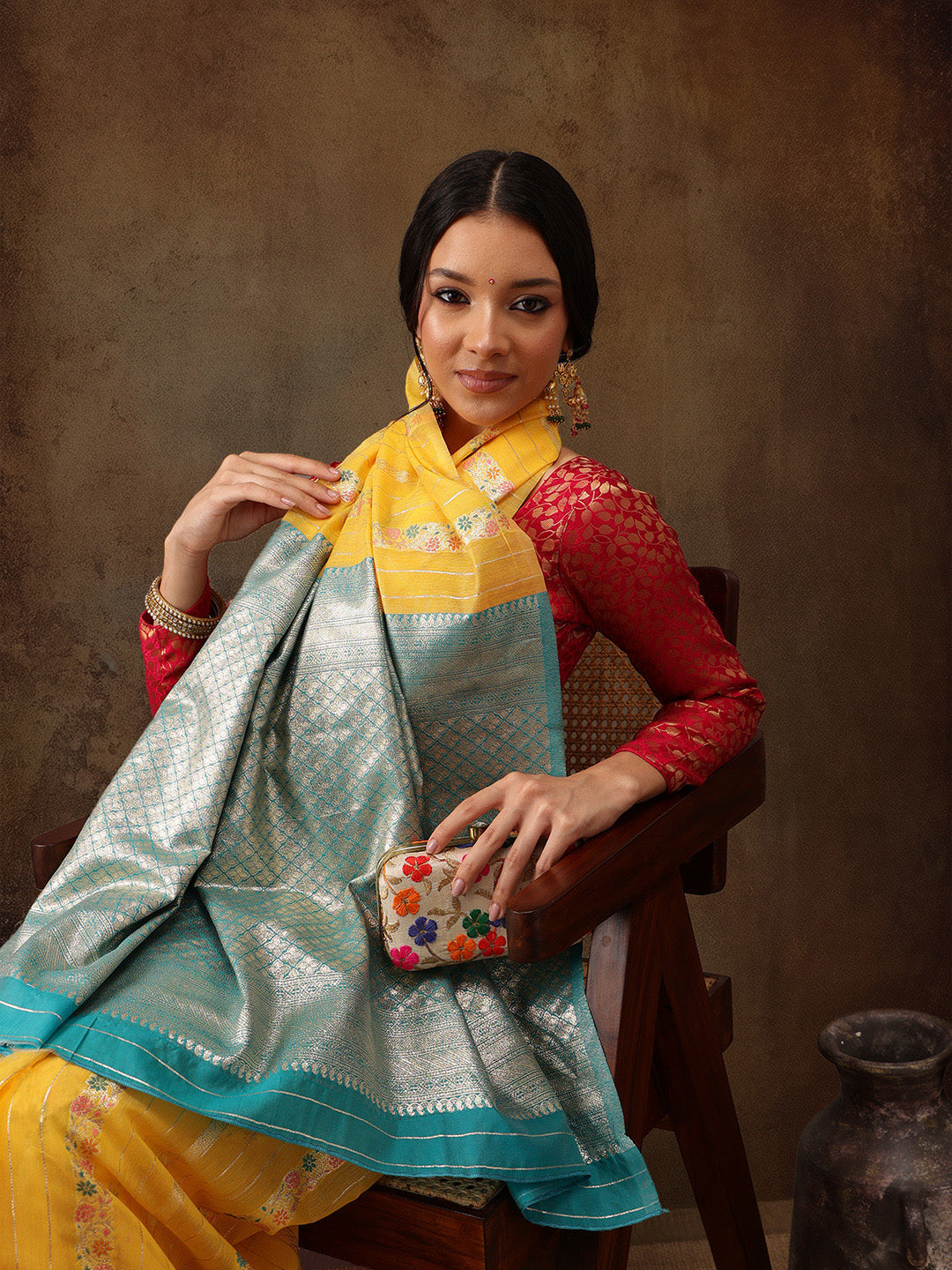 Yellow Cotton Woven Zari Design Floral Saree with Unstitched Blouse - Hiral Fashion | Swadesiicart