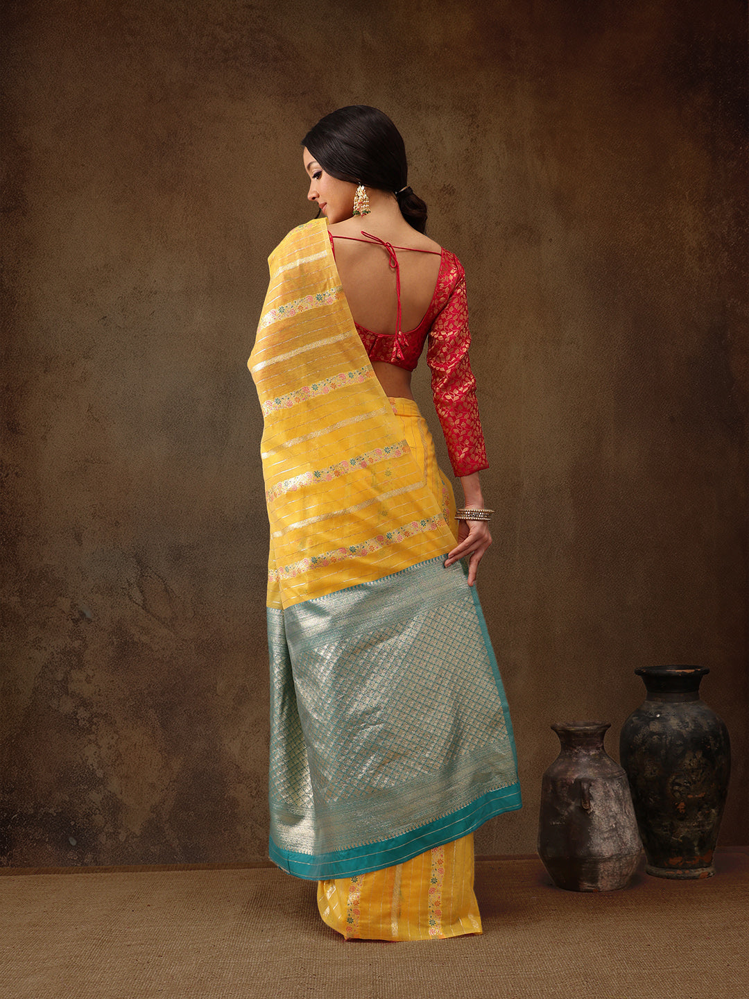 Yellow Cotton Woven Zari Design Floral Saree with Unstitched Blouse - Hiral Fashion | Swadesiicart