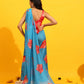Blue Silk Blend Printed Floral Saree with Unstitched Blouse - Hiral Fashion | Swadesiicart
