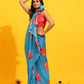 Blue Silk Blend Printed Floral Saree with Unstitched Blouse - Hiral Fashion | Swadesiicart