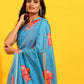 Blue Silk Blend Printed Floral Saree with Unstitched Blouse - Hiral Fashion | Swadesiicart