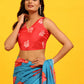 Blue Silk Blend Printed Floral Saree with Unstitched Blouse - Hiral Fashion | Swadesiicart