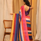 Multicolor Silk Blend Printed Striped Saree with Unstitched Blouse - Hiral Fashion | Swadesiicart